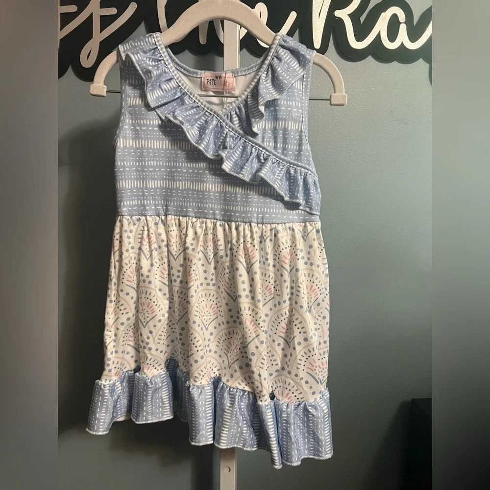 Pete & Lucy Blue Pink & White Ruffle Sundress NWT 12-18 months